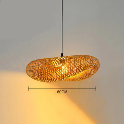 Suspension bambou tissé artisanale LED E27 pour ambiance chaleureuse