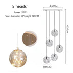 5 têtes / Corps de Lampe en argent / Verre ambré|Lumière neutre 4000K