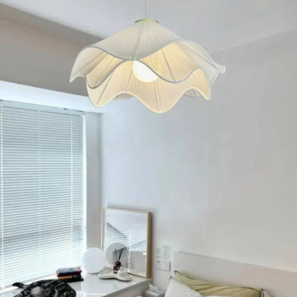 Suspension lustre tissu fleurs nordiques LED pour intérieur cosy