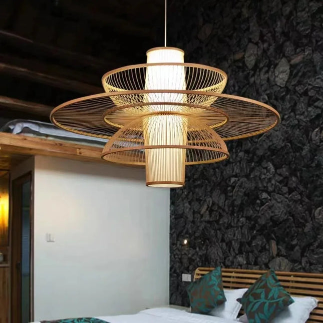 Suspension en Bambou et Rotin Style Chinois, Luminaire Décoratif