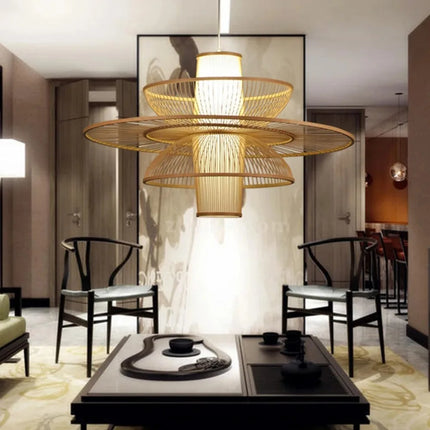Suspension en Bambou et Rotin Style Chinois, Luminaire Décoratif