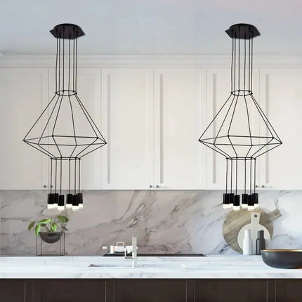 Suspension escalier moderne LED en fer et acrylique noir G9