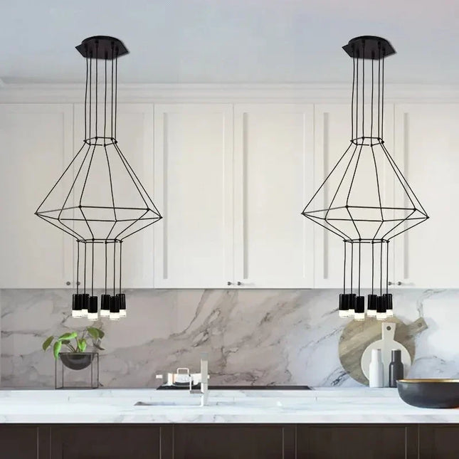 Suspension escalier moderne LED en fer et acrylique noir G9