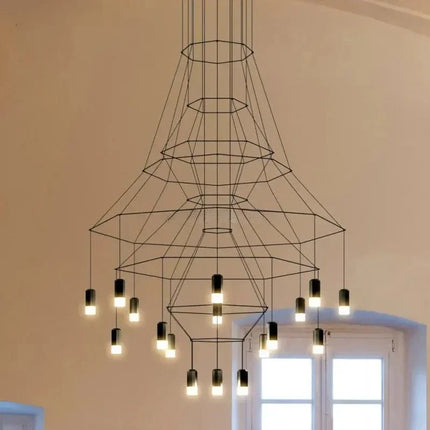 Suspension escalier moderne LED en fer et acrylique noir G9