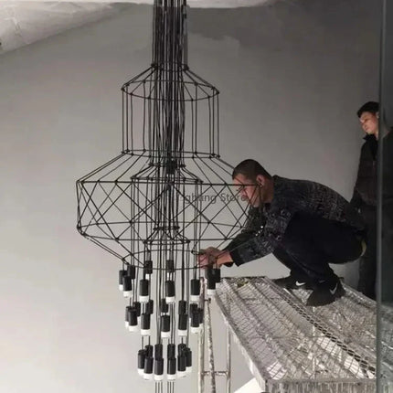 Suspension escalier moderne LED en fer et acrylique noir G9