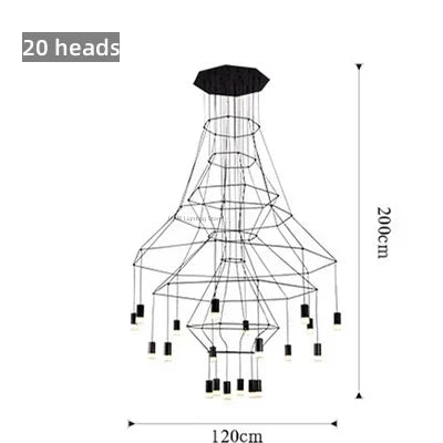 Suspension escalier moderne LED en fer et acrylique noir G9
