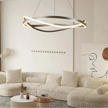Suspension LED Menvix en aluminium noir et blanc, lumière chaude dimmable, design Art Déco