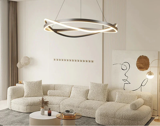 Suspension LED Menvix en aluminium noir et blanc, lumière chaude dimmable, design Art Déco