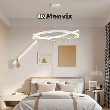 Suspension LED Menvix en aluminium noir et blanc, lumière chaude dimmable, design Art Déco