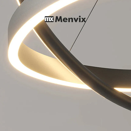 Suspension LED Menvix en aluminium noir et blanc, lumière chaude dimmable, design Art Déco