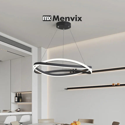 Suspension LED Menvix en aluminium noir et blanc, lumière chaude dimmable, design Art Déco