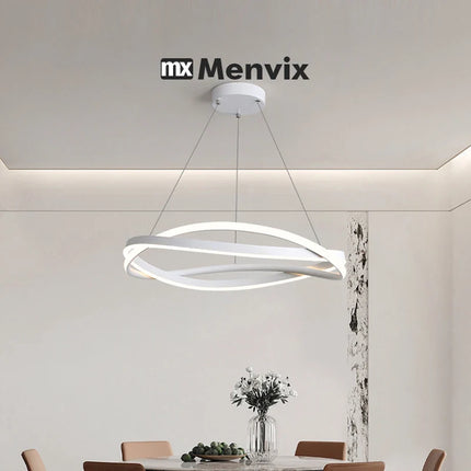 Suspension LED Menvix en aluminium noir et blanc, lumière chaude dimmable, design Art Déco