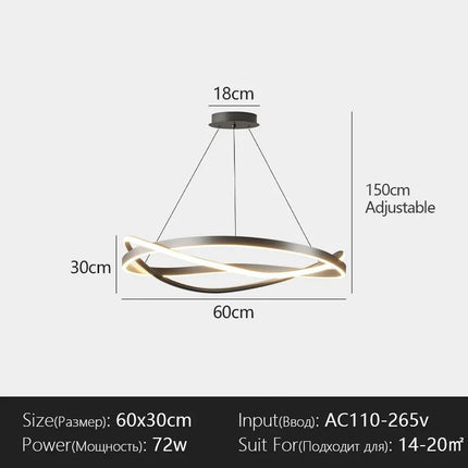 Suspension LED Menvix en aluminium noir et blanc, lumière chaude dimmable, design Art Déco
