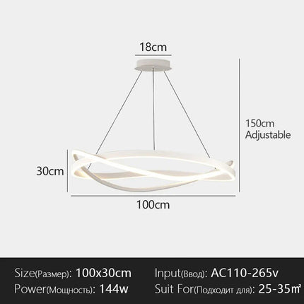 Suspension LED Menvix en aluminium noir et blanc, lumière chaude dimmable, design Art Déco