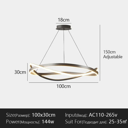Suspension LED Menvix en aluminium noir et blanc, lumière chaude dimmable, design Art Déco