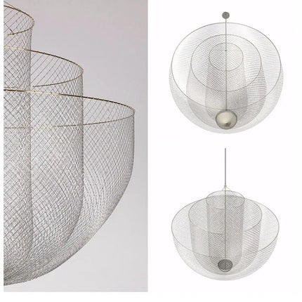 Suspension Artpad en métal chromé à grille, lumière LED chaude, design contemporain