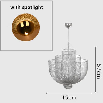 Suspension Artpad en métal chromé à grille, lumière LED chaude, design contemporain