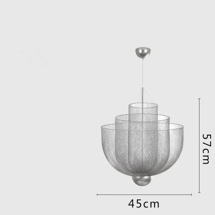 Suspension Artpad en métal chromé à grille, lumière LED chaude, design contemporain