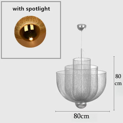 Suspension Artpad en métal chromé à grille, lumière LED chaude, design contemporain