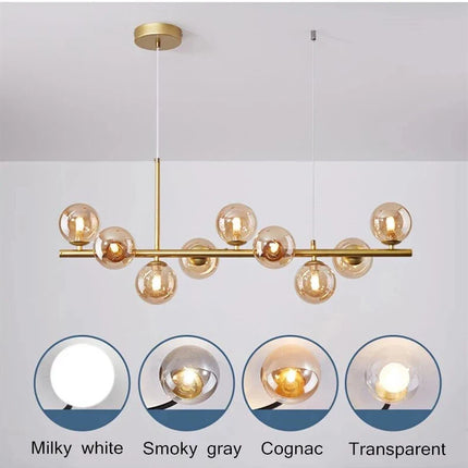 Suspension LED Boule de Verre 11 Têtes Design Nordique Moderne