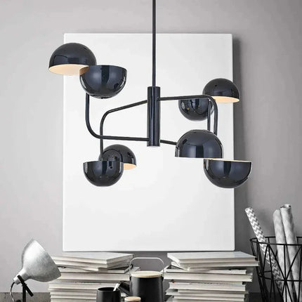 Suspension design post-moderne en métal noir, 8 LED, ambiance cosy