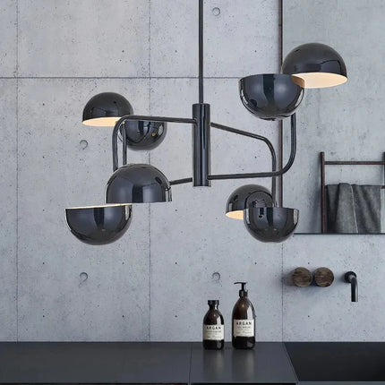 Suspension design post-moderne en métal noir, 8 LED, ambiance cosy