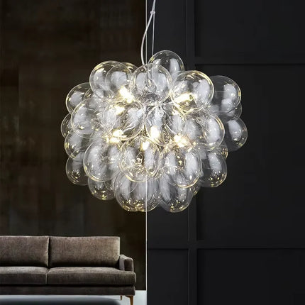 Suspension lustre bulle ballon nordique en verre gris fumé, lumière chaleureuse