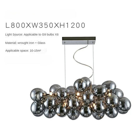 Suspension lustre bulle ballon nordique en verre gris fumé, lumière chaleureuse