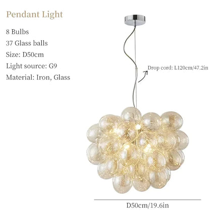 Suspension lustre bulle ballon nordique en verre gris fumé, lumière chaleureuse
