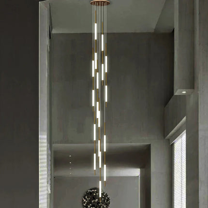 Suspension LED dorée et noire design moderne pour salon et escalier