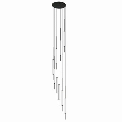 Suspension LED dorée et noire design moderne pour salon et escalier