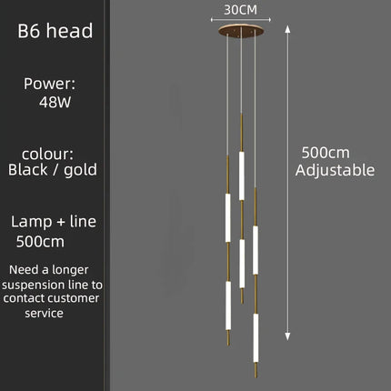 Suspension LED dorée et noire design moderne pour salon et escalier