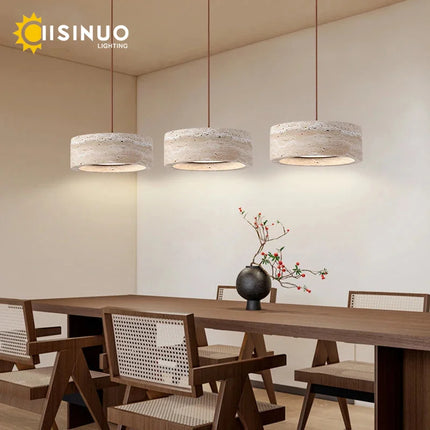 Suspension lampe ronde en pierre naturelle travertin LED réglable pour salle à manger