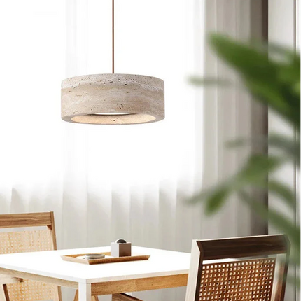 Suspension lampe ronde en pierre naturelle travertin LED réglable pour salle à manger