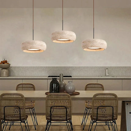 Suspension lampe ronde en pierre naturelle travertin LED réglable pour salle à manger