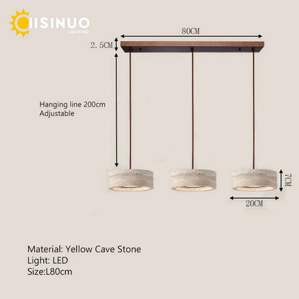 Suspension lampe ronde en pierre naturelle travertin LED réglable pour salle à manger