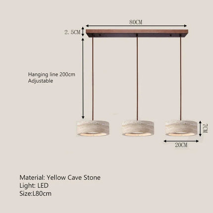 Suspension lampe ronde en pierre naturelle travertin LED réglable pour salle à manger