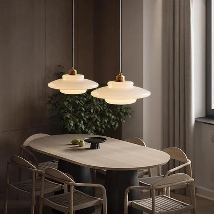 Suspension LED en verre design nordique, lumière chaude ambiance cosy