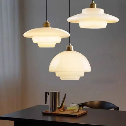 Suspension LED en verre design nordique, lumière chaude ambiance cosy