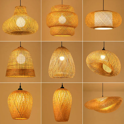 Suspension LED en rotin tressé main, style vintage pour café et bar, douille E27/E26