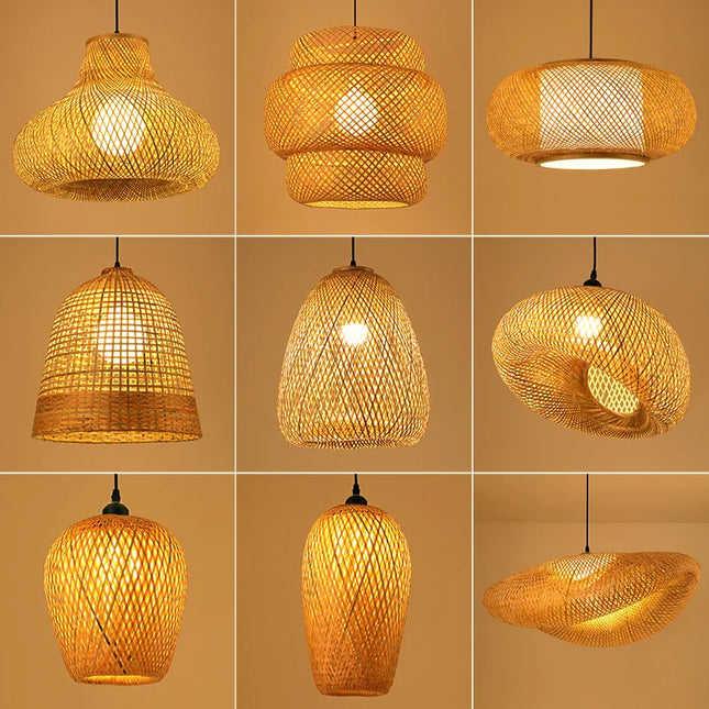 Suspension LED en rotin tressé main, style vintage pour café et bar, douille E27/E26