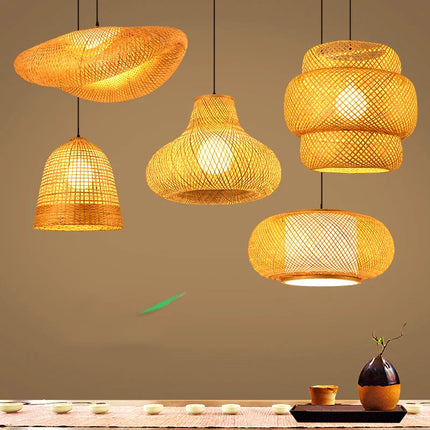 Suspension LED en rotin tressé main, style vintage pour café et bar, douille E27/E26