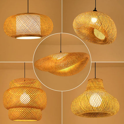 Suspension LED en rotin tressé main, style vintage pour café et bar, douille E27/E26