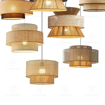 Suspension rotin tissée main Wabi-Sabi japonaise, lumière chaleureuse pour salle à manger et chambre