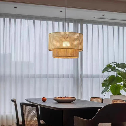 Suspension rotin tissée main Wabi-Sabi japonaise, lumière chaleureuse pour salle à manger et chambre