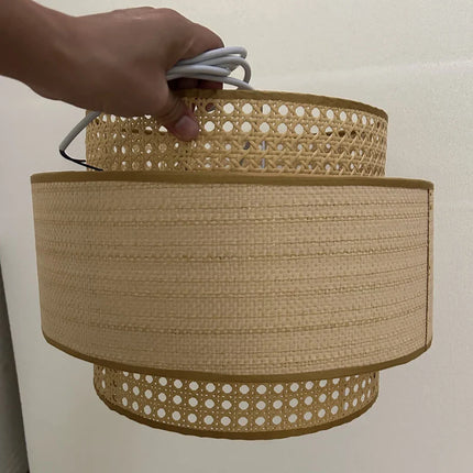 Suspension rotin tissée main Wabi-Sabi japonaise, lumière chaleureuse pour salle à manger et chambre