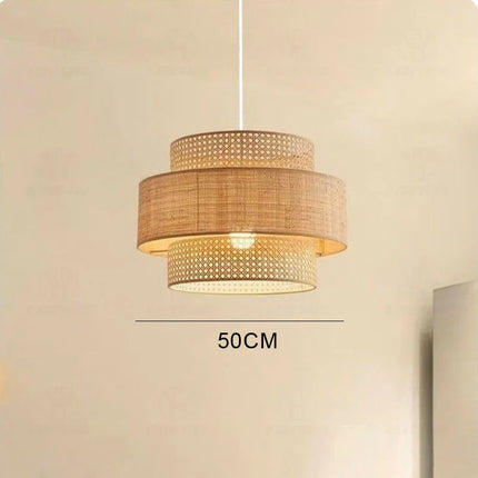 Suspension rotin tissée main Wabi-Sabi japonaise, lumière chaleureuse pour salle à manger et chambre