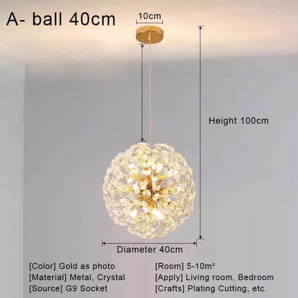 Suspension LED en cristal nordique moderne G9 pour intérieur élégant