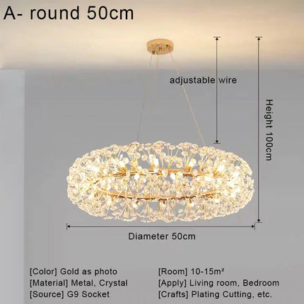 Suspension LED en cristal nordique moderne G9 pour intérieur élégant