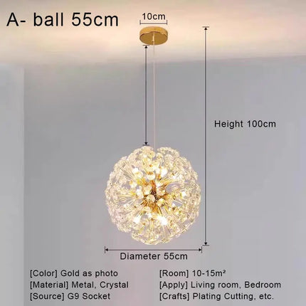 Suspension LED en cristal nordique moderne G9 pour intérieur élégant